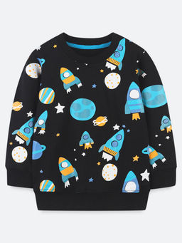 Oh Rare - Boy Black Cartoon Print Bottoming Sweatshirt