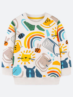 Oh Rare - Boy White Round Neck Printed Sweatshirt