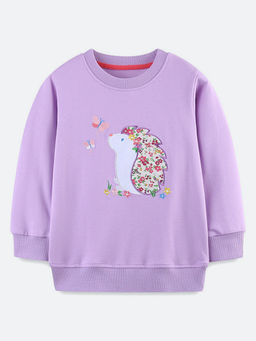 Oh Rare - Girl Lavender Cartoon Embroidery Cotton Sweatshirt