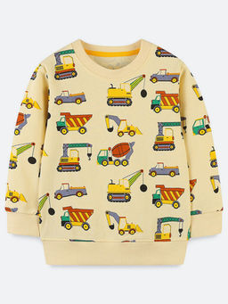 Oh Rare - Boy Beige Cartoon Pattern Round Neck Sweatshirt