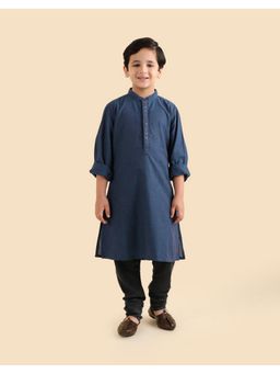 Fabindia - Boys Navy Blue Cotton Woven Kurta
