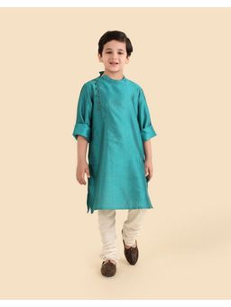 Fabindia - Boys Teal Viscose Blend Woven Kurta