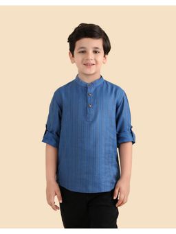 Fabindia - Boys Blue Viscose Blend Stripes Kurta