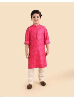 Fabindia - Boys Pink Viscose Blend Geometric Kurta