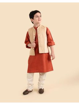 Fabindia - Boys Multi-Color Silk Embroidered Kurta An Nehru Jacket