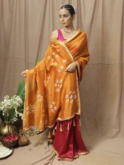 Save As - Women'S Orange Chanderi Silk Printed Saree Without Blouse