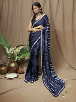 Save As - Women'S Blue Modal Printed Saree Without Blouse