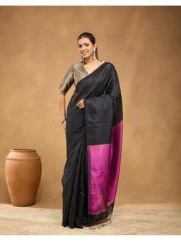 Fabindia - Women' Black Silk Woven Saree Without Blouse