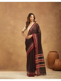 Fabindia - Women' Black Cotton Woven Saree Without Blouse