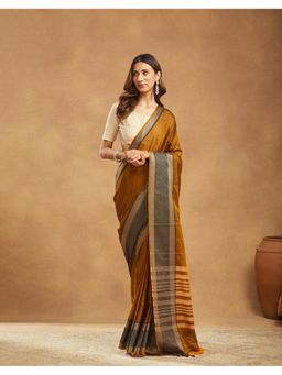 Fabindia - Women' Mustard Cotton Woven Saree Without Blouse