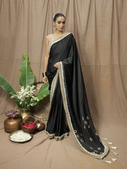 Save As - Women'S Black Modal Embroidered Saree Without Blouse