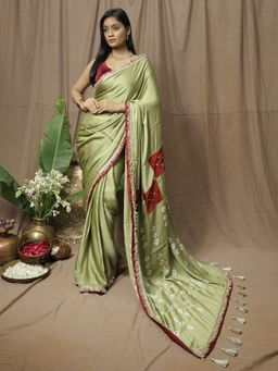 Save As - Women'S Olive Modal Printed Saree Without Blouse