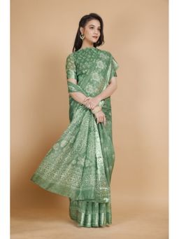 Garden VARELI - Floral Printed Satin Saree with Unstitched Blouse