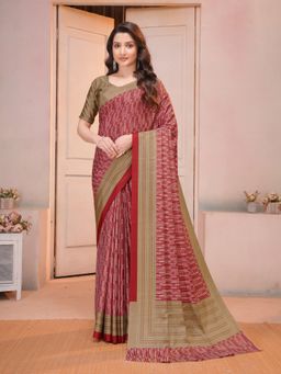 Garden VARELI - Maroon Geometric Printed Crepe Saree with Unstitched Blouse
