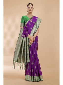 Garden VARELI - Purple Paisley Woven Art Silk Saree with Unstitched Blouse