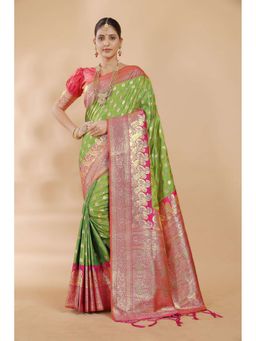 Garden VARELI - Green Paisley Woven Art Silk Saree with Unstitched Blouse