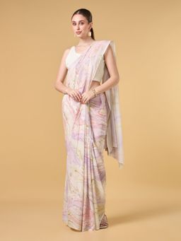 COTTONS DAILY - Women'S Pink Cotton Abstract Saree with Unstitched Blouse