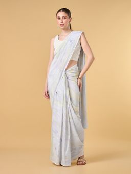 COTTONS DAILY - Women'S Purple Cotton Abstract Saree with Unstitched Blouse