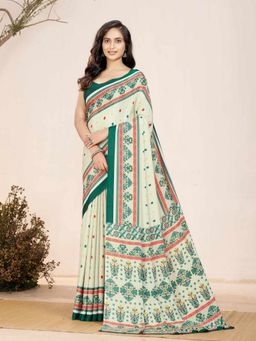 Garden VARELI - Green Geometric Crepe Saree with Unstitched Blouse