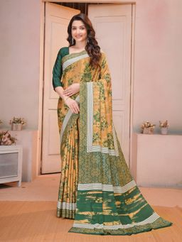Garden VARELI - Printed Green Crepe Saree with Unstitched Blouse