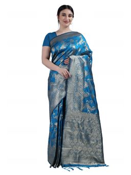 Garden VARELI - Blue Indian Paisley Woven Art Silk Saree with Unstitched Blouse