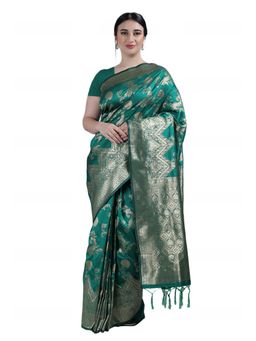 Garden VARELI - Green Indian Paisley Woven Art Silk Saree with Unstitched Blouse
