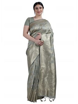 Garden VARELI - Grey Indian Paisley Woven Art Silk Saree with Unstitched Blouse