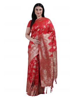 Garden VARELI - Red Indian Paisley Woven Art Silk Saree with Unstitched Blouse