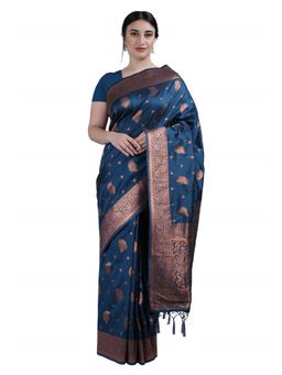 Garden VARELI - Blue Paisley Woven Art Silk Saree with Unstitched Blouse