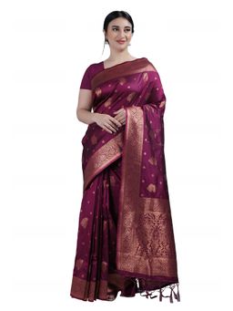 Garden VARELI - Magenta Indian Paisley Woven Art Silk Saree with Unstitched Blouse