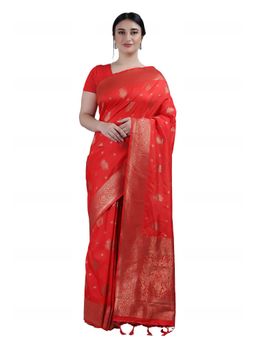 Garden VARELI - Red Paisley Woven Art Silk Saree with Unstitched Blouse