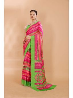 Garden VARELI - Pink Geometric Printed Crepe Saree with Unstitched Blouse