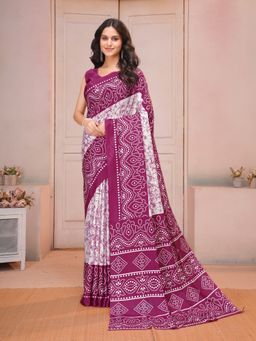 Garden VARELI - Magenta Printed Crepe Saree with Unstitched Blouse