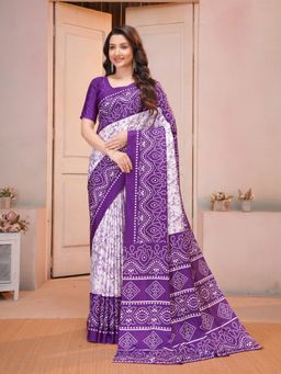 Garden VARELI - Purple Printed Crepe Saree with Unstitched Blouse