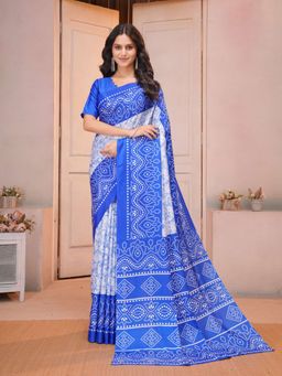 Garden VARELI - Blue Printed Crepe Saree with Unstitched Blouse