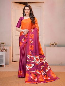 Garden VARELI - Orange Printed Crepe Saree with Unstitched Blouse