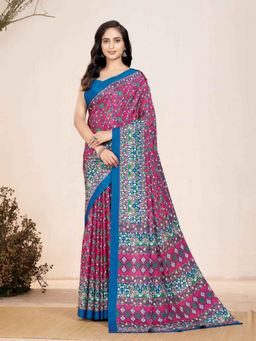 Garden VARELI - Magenta Floral Crepe Saree with Unstitched Blouse