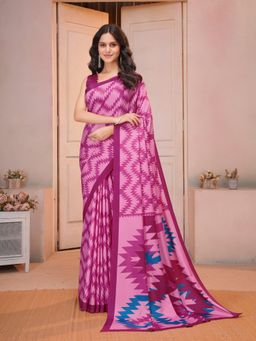 Garden VARELI - Pink Geometric Saree with Unstitched Blouse