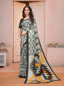 Garden VARELI - Grey Geometric Crepe Saree with Unstitched Blouse