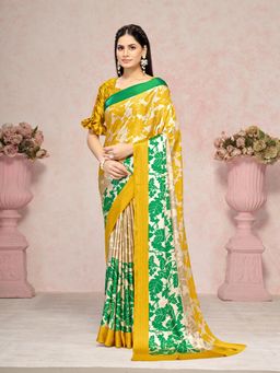 Garden VARELI - Green Printed Crepe Saree with Unstitched Blouse