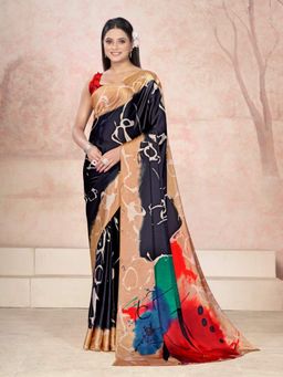 Garden VARELI - Black Printed Poly Crepe Saree with Unstitched Blouse