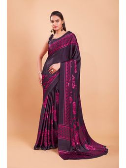 Garden VARELI - Wine Printed Satin Saree with Unstitched Blouse