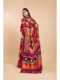 Garden VARELI - Red Floral Printed Saree with Unstitched Blouse