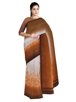 Garden VARELI - Brown Abstract Silk Saree with Unstitched Blouse