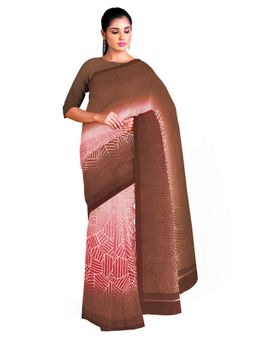 Garden VARELI - Brown Abstract Printed Silk Saree with Unstitched Blouse