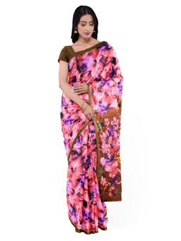 Garden VARELI - Pink Floral Crepe Saree with Unstitched Blouse