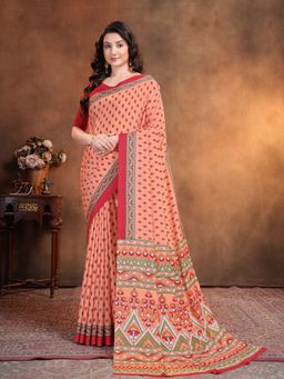 Garden VARELI - Peach Geometric Printed Crepe Saree with Unstitched Blouse