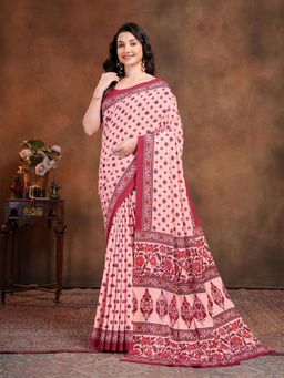 Garden VARELI - Pink Floral Printed Crepe Saree with Unstitched Blouse