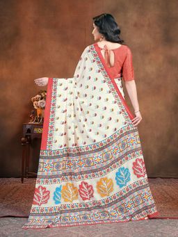 Garden VARELI - Cream Geometric Printed Crepe Saree with Unstitched Blouse