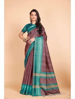 Garden VARELI - Wine Ikat Printed Polyester Saree with Unstitched Blouse